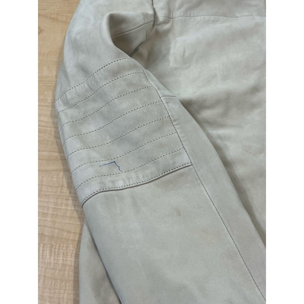 Calvin Klein Genuine Leather Bomber Jacket‎ Beige Mens Size S - Picture 7 of 9